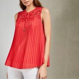 SOLD‼️Ted Baker Sherbey Lace Yoke Pleated Sleeveless Blouse